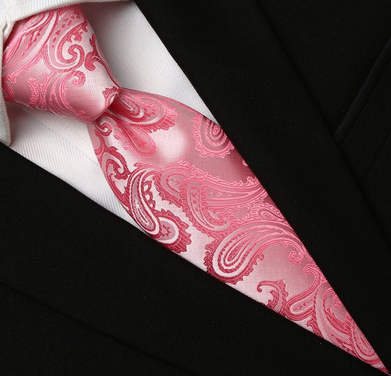 KissTies Mens Rosy Pink Tie Wedding Paisley Necktie + Gift Box - Image 3